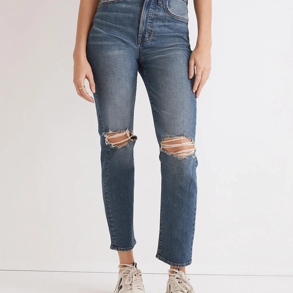 MadeWell The Perfect Vintage Crop Jean in Gooding Wash: Knee-Rip Edition ND503 - Picture 5 of 6
